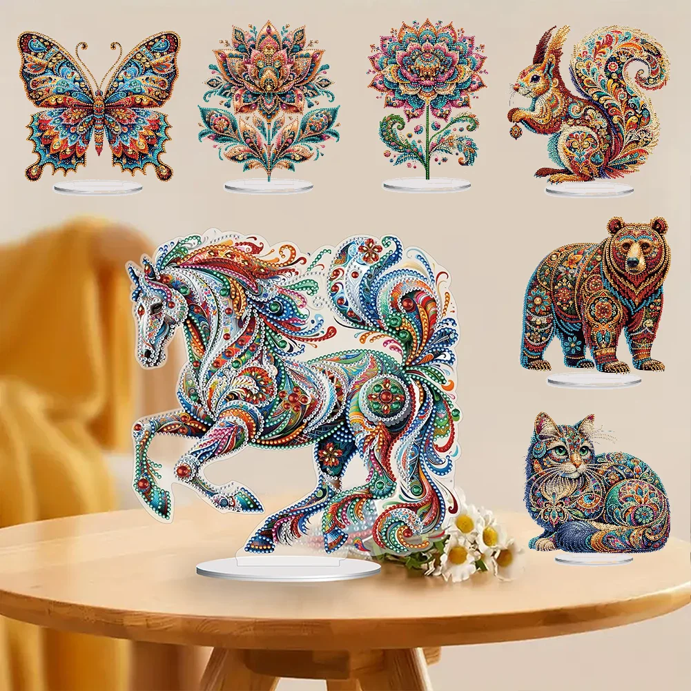 

Diamond Painting Tabletop Ornaments Kit Acrylic 5D DIY Diamond Art Tabletop Decorations Gorgeous Horse for Office Desktop Decor