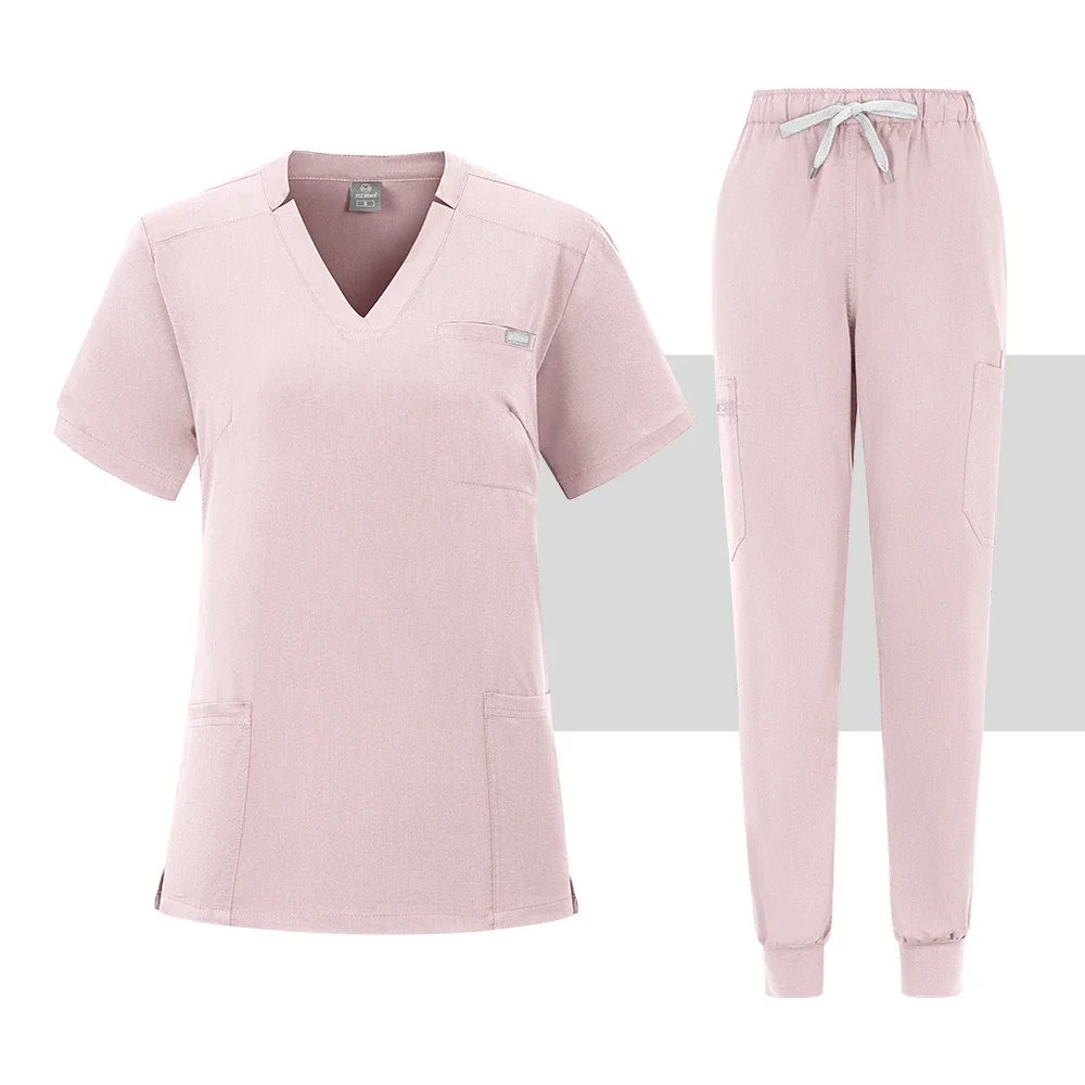 ชุดพยาบาลผ่าตัดสำหรับผู้หญิงชุดเสื้อ + กางเกงแขนสั้นชุดพยาบาลคลินิกทันตกรรมสำหรับร้านเสริมสวย