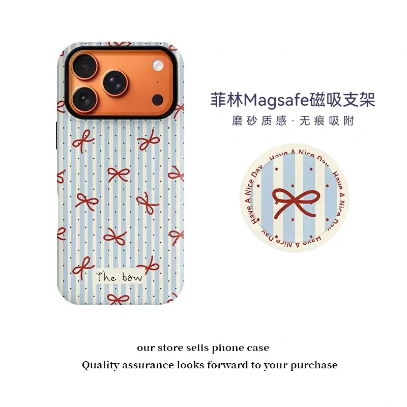 

Blue Striped Polka Dot Bow Phone Case for IPHONE 17 Air 16E 15 PROMAX 14 Plus 13 12 MINI 11 PRO 16Plus XR XS Acrylic Phone Cover