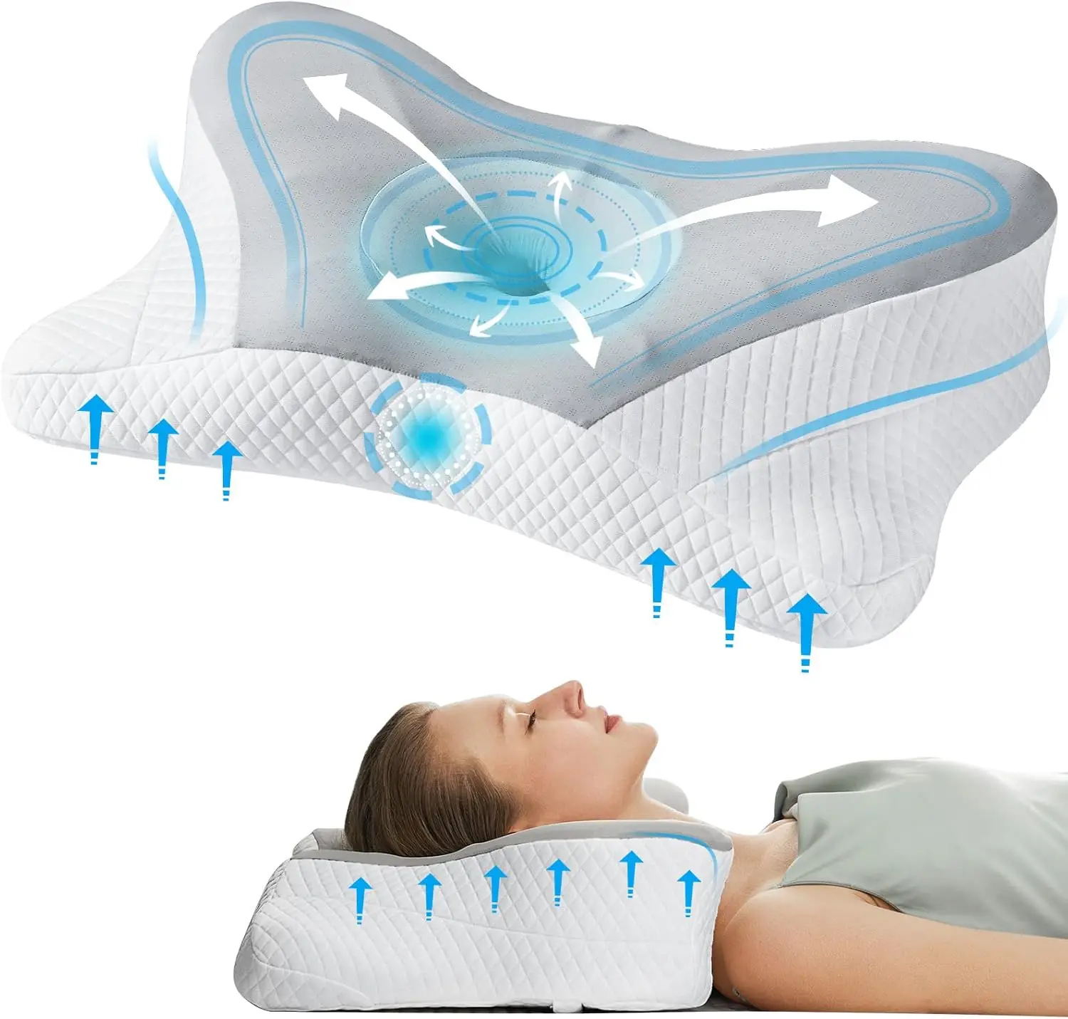 

Cervical Neck Pillow - Cooling Memory Foam, Ergonomic Support for Neck Pain Relief, Dual-Height for All Sleep Positions