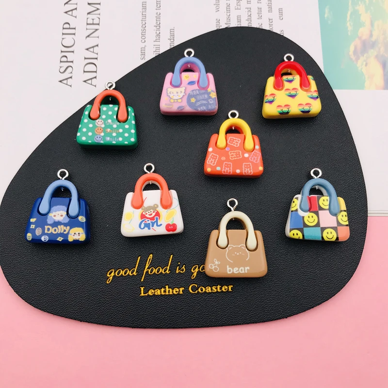 10pcs Hot Selling Resin Kawaii Miniature Bag Charm Pendant for Keychain, Earring, Scrapbooking, DIY Making, Necklace