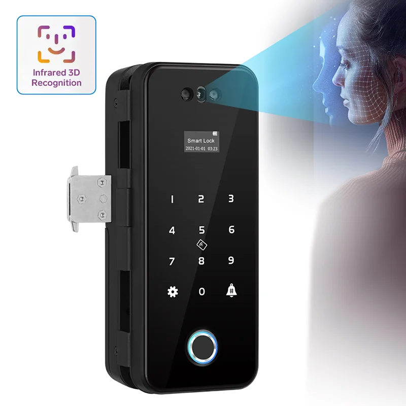 3D Face Recognition Glass Door Lock Biometric Tuya App Remote Unlock WiFi Smart Fingerprint Lock