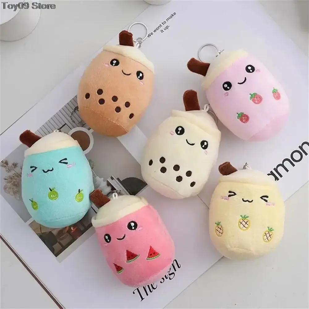 1PCS Kawaii Bubble Tea Keychain Creative Boba Doll Plush Toys Keyholder Simple Milk Tea Keyring  Birthday Gifts Decorative Hooks