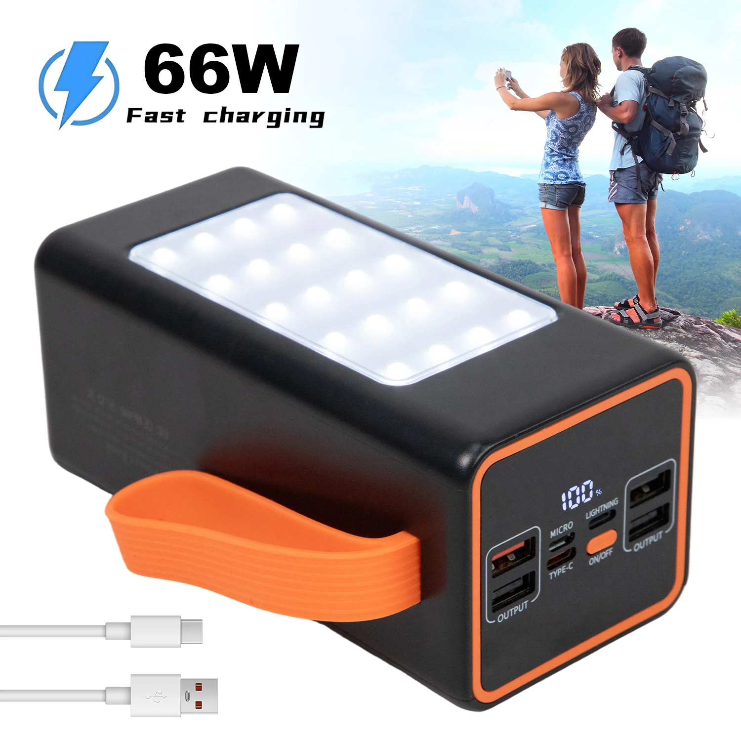 Parti e accessori per apparecchiature solari, alimentatore portatile da 90000mAh, ricarica rapida da 66W, 4 uscite, display LED, per campeggio, viaggi, emergenze all'aperto.