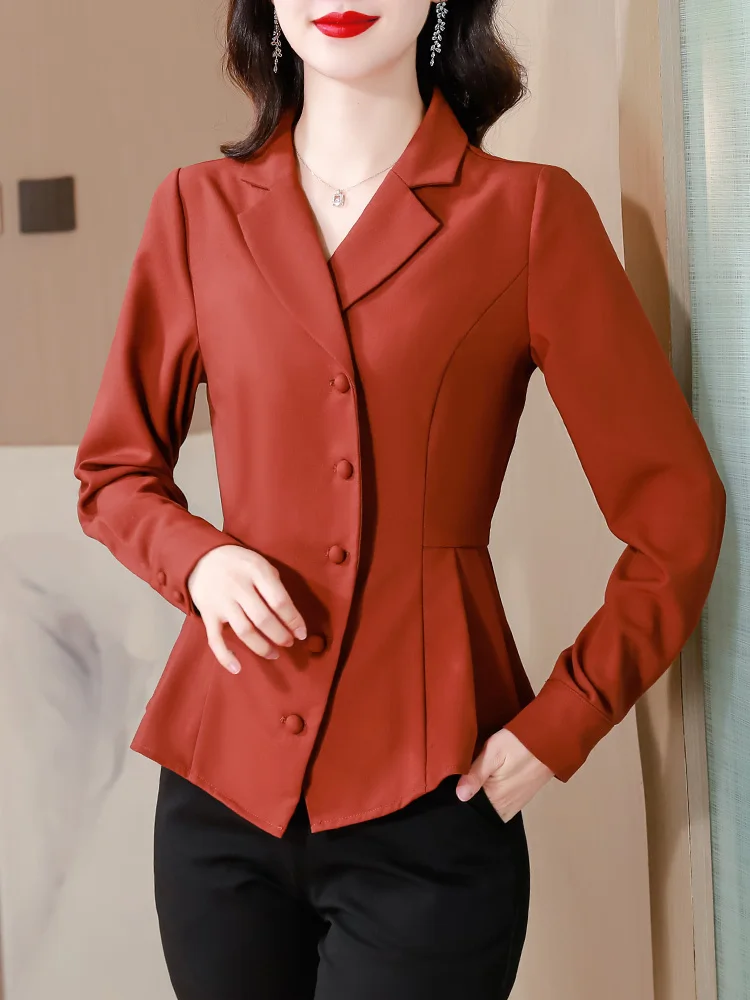 2024 Spring Autumn Notched Collar Women shirt Single-Breasted Office lady Blouse Elegant Fashion Long Sleeve Occupation Tops