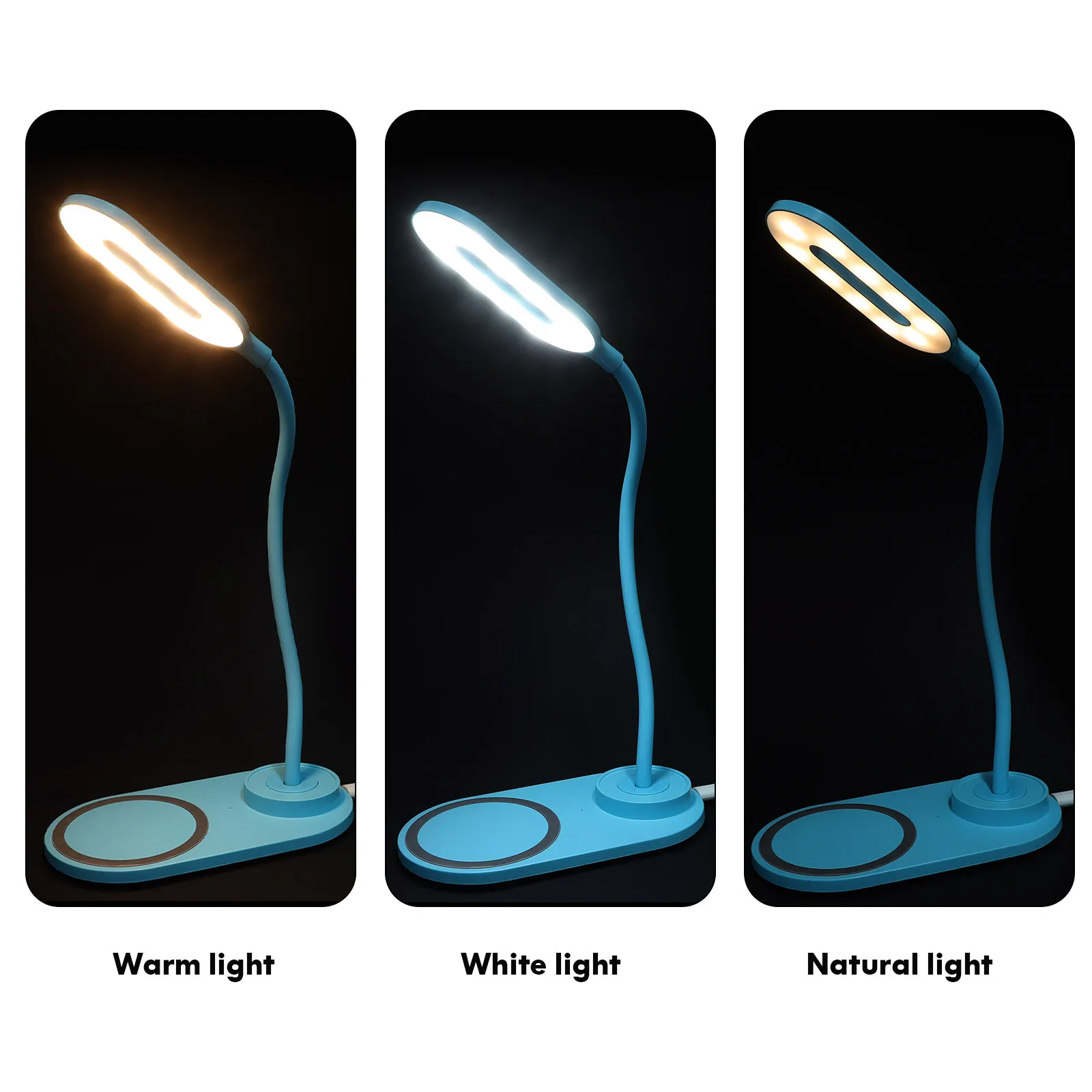 ضوء ليلي محمول ذكي بشحن USB مع مصباح طاولة لحماية العين متعدد التروس لغرفة نوم الطلاب والدراسة باللون الأزرق السماوي