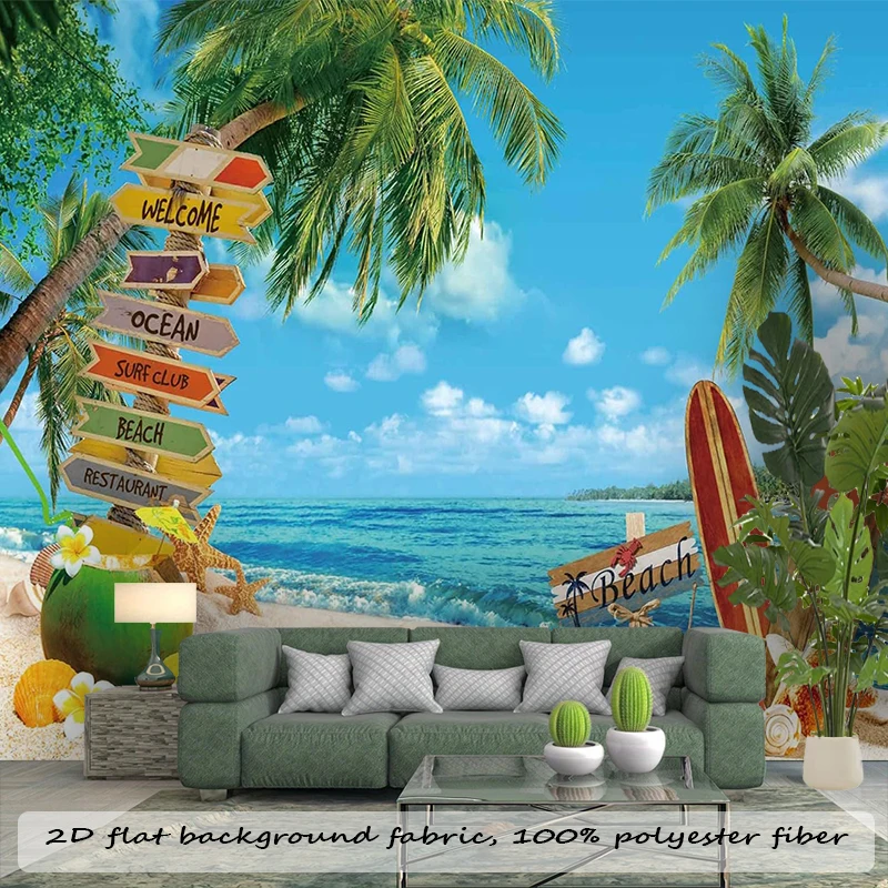 1PC Tropical Beach Surf Art Print Backdrop Banner, Bedroom Living Room Photo Background, Polyester, Home Decor, Wall Art