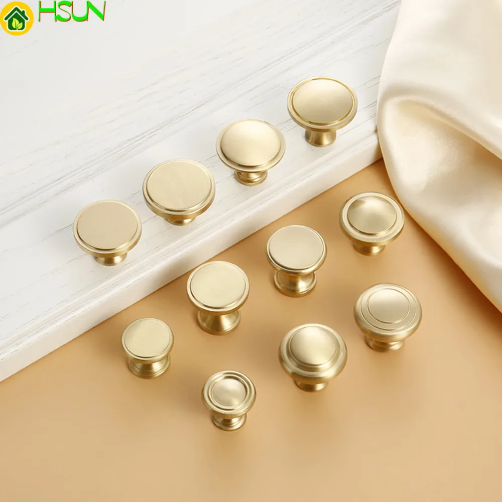 

Золотая простая ручка ящика шкафа из чистой меди, латунная круглая мебельная ручка для двери шкафа