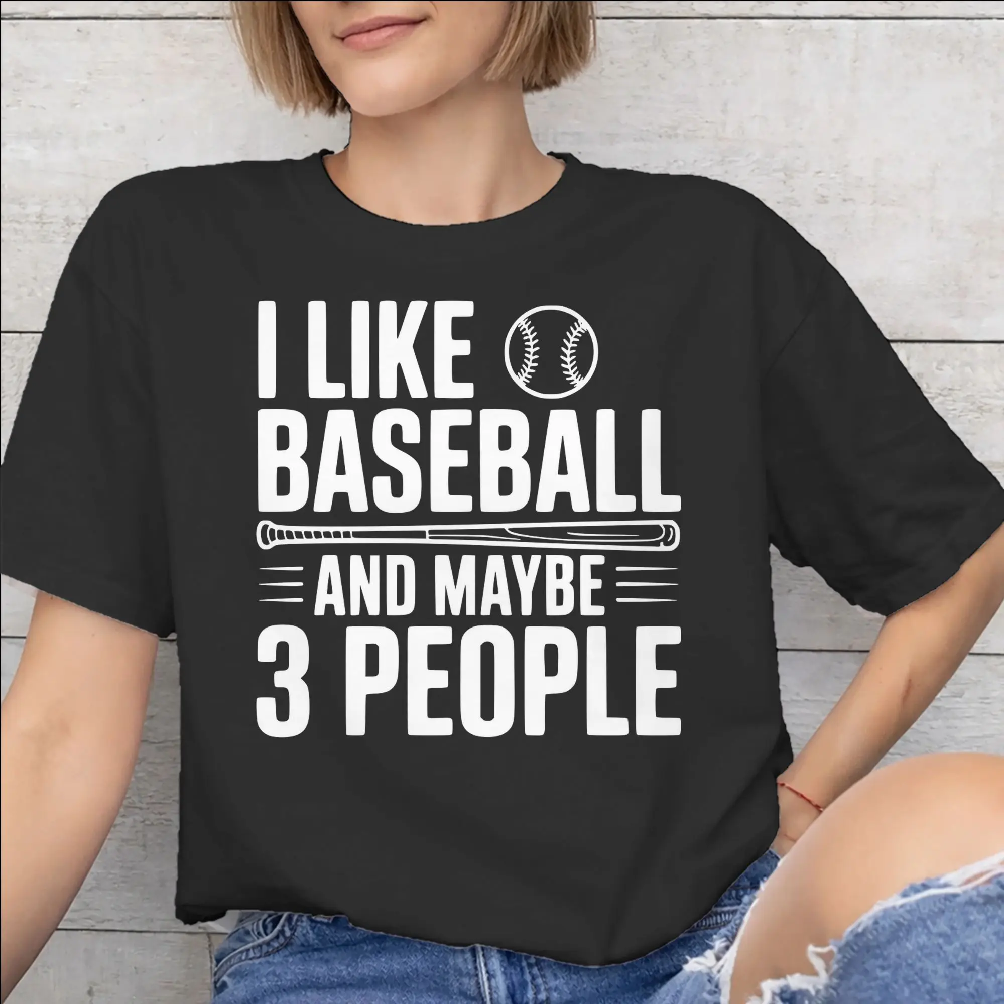 I Like Baseball And Maybe 3 People   Print T Shirt Men Women  100% Cotton  Tee Shirt Clothing