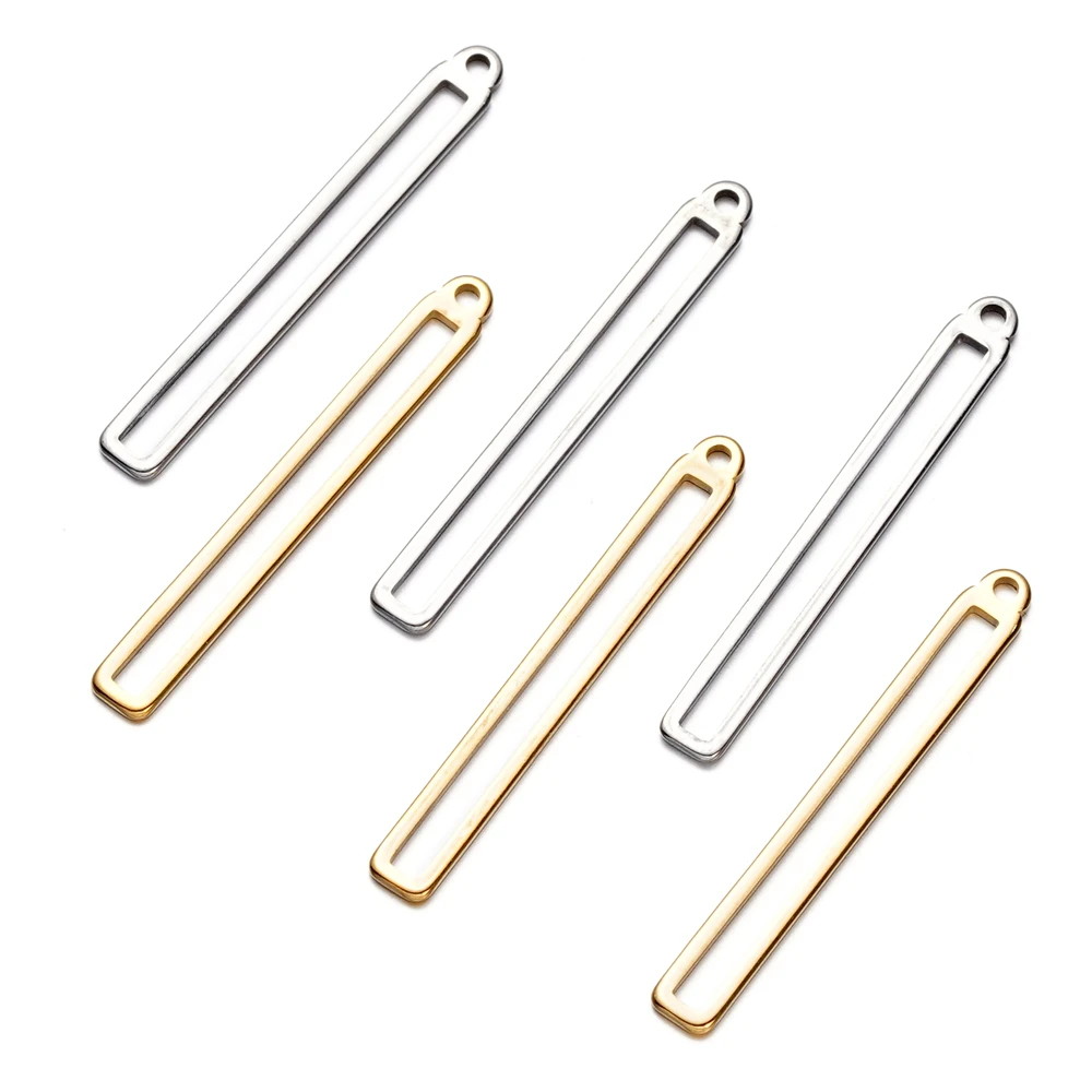 5/10Pcs 4*34.5mm Stainless Steel Hollow Rectangle Frame Charms Pendants for Earrings Necklace DIY Jewelry Making Wholesale