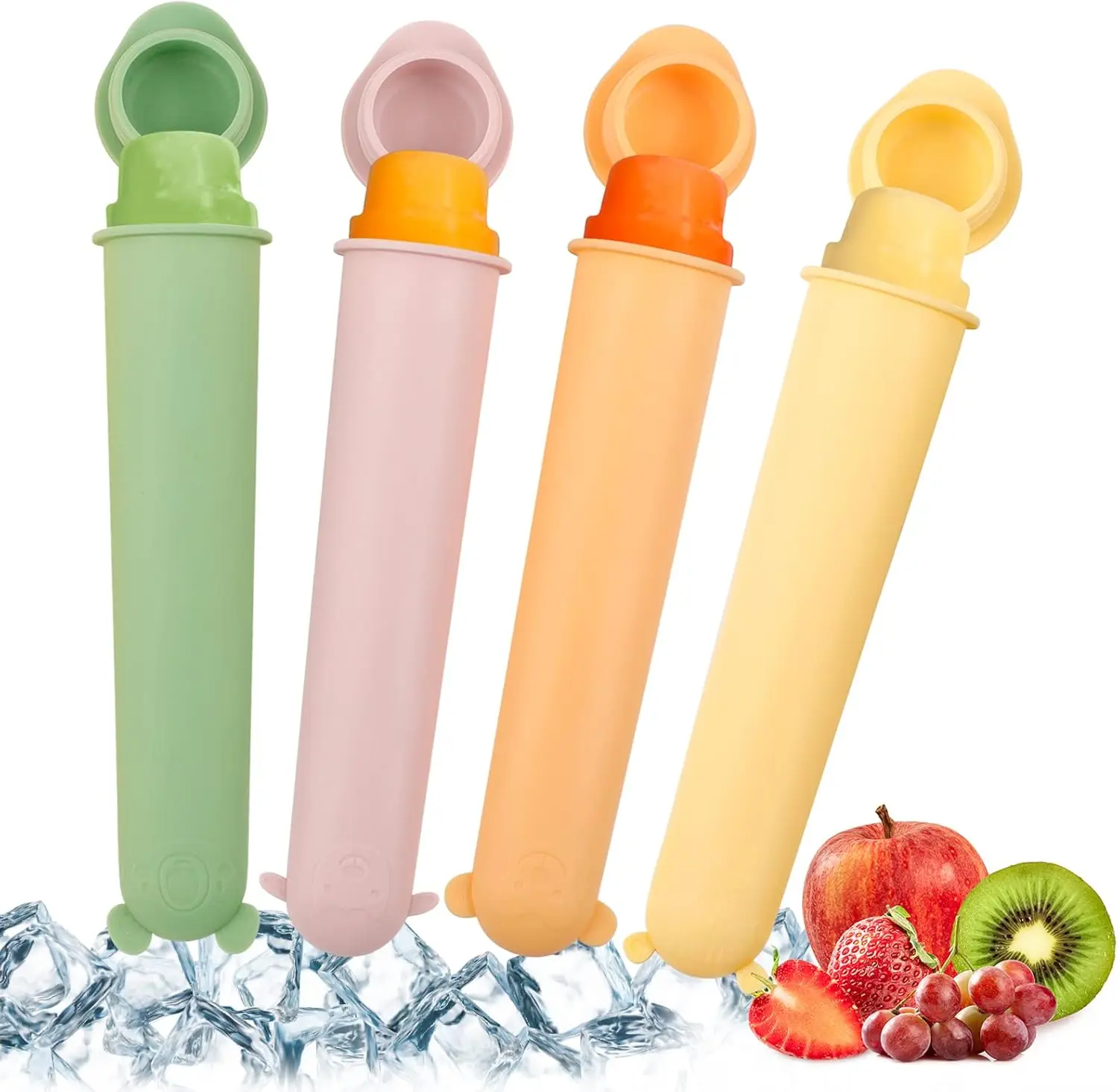 

Food Grade Silicone Ice Pop Molds with Lids, BPA Free Reusable for Kids, 4 Colors Set of 4