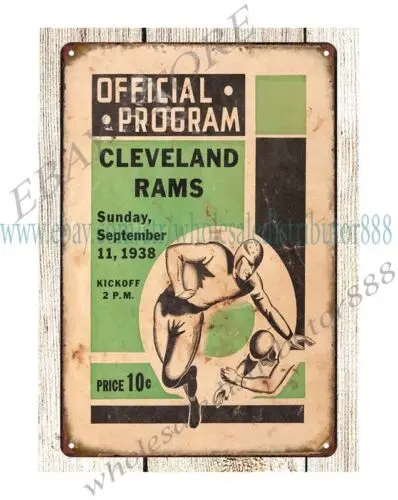 1938 football  vs Rams Program metal tin sign