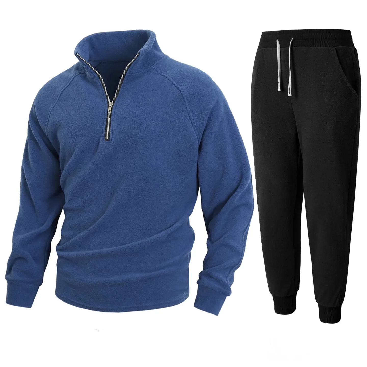 

Autumn Winter Men's Slim Color-coded Casual Trendy Loose Simple 2 Piece Sets Stand Collar Zipper Sweatshirt Jogger Trousers Male