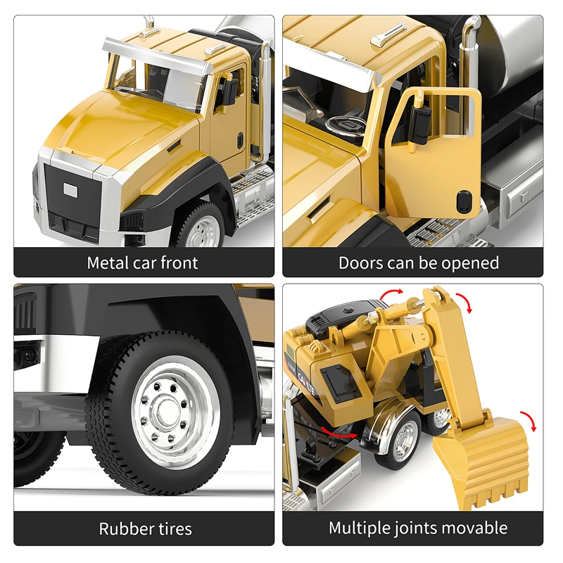 3 Pack of Diecast Engineering Construction Vehicles Dump Digger Mixer Truck 1/50 Scale Metal Model Cars Pull Back Car Kids Toys