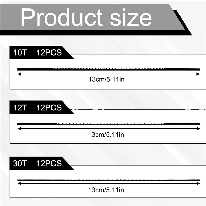 ABRW-Set di lame per sega da 5 pollici robuste (36 pezzi) - Kit di lame per sega a scorrimento con estremità semplice 30TPI, 12 TPI, 10TPI Seghe da taglio per legno