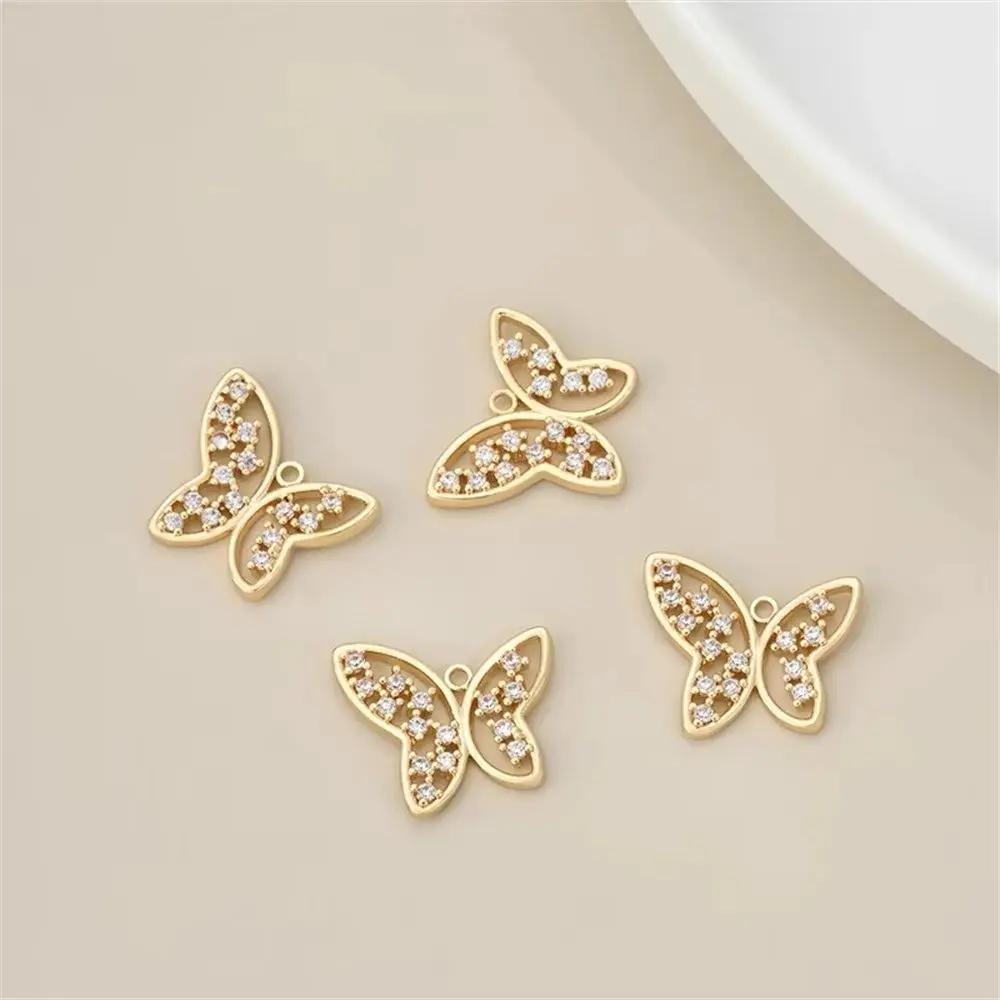 

1pcs Zircon Small Butterfly Pendant, 14K Gold-plated Bracelet, Earrings, Necklace, Diy Handmade Jewelry Accessory Materials