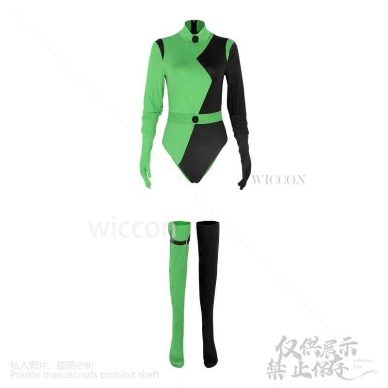 2024 Anime Hot Girl Shego Cosplay Cartoon  Bodysuit For Female Kim Sexy Jumpsuit 1m Long Black Wigs Cos Halloween Party Roleplay