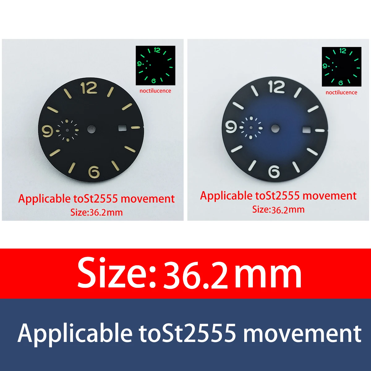 Fashionable watch 36.2MM dial suitable for ST2555 movement modification, luminous dial customization logo