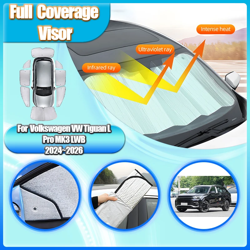 

Car Full Coverage For Volkswagen VW Tiguan L Pro MK3 LWB 2024 2025 2026 Sunshades Window Windshields Sun Anti-UV Car Accessories
