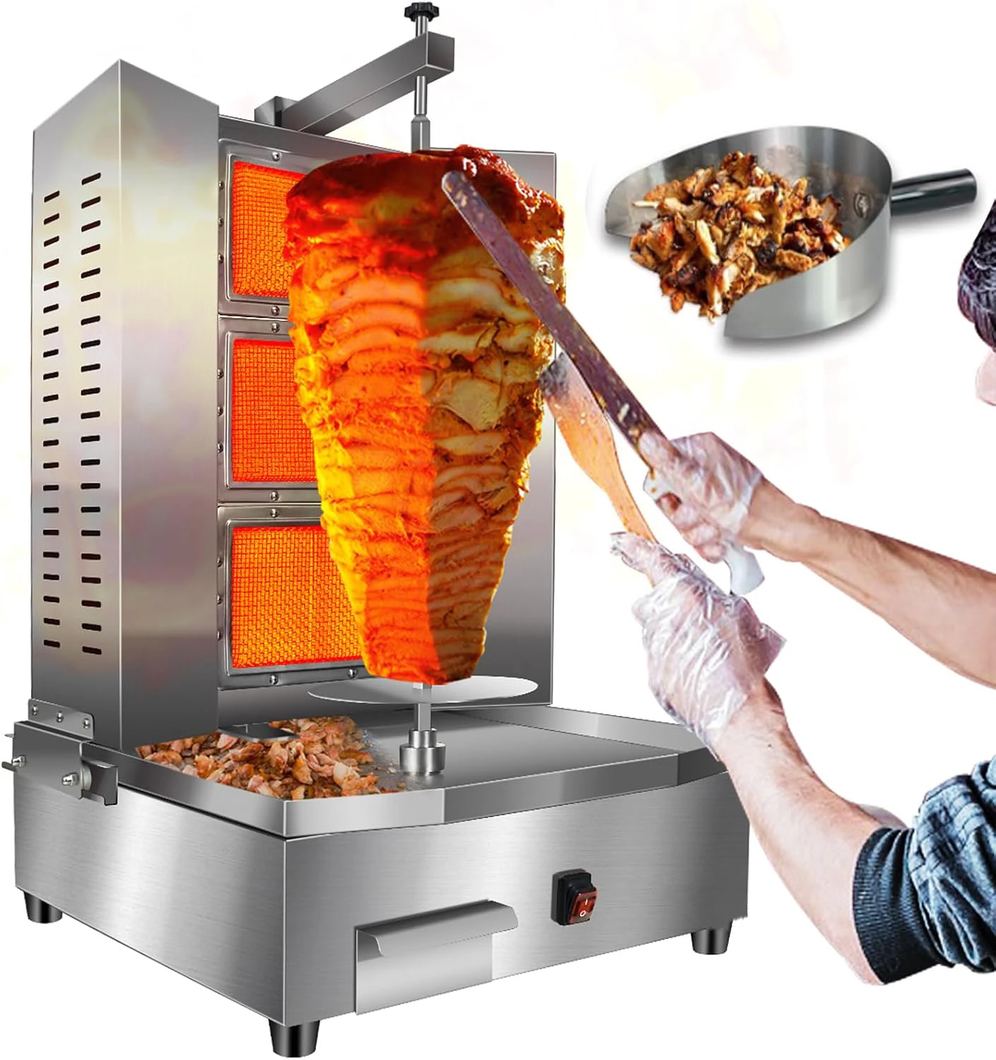 Machine 3 Burners Shawarma Grill Machine Propane Doner Kebab Machine With Vertical Rotisserie Meat Catcher For Kitchen
