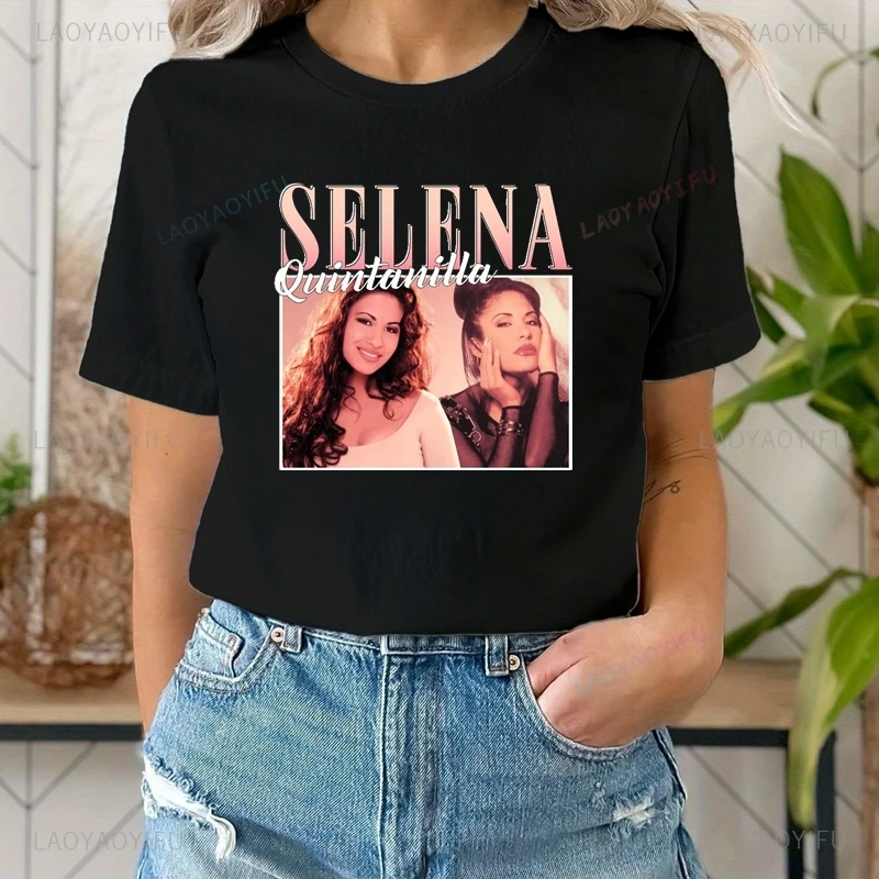 Singer SELENA Quintanilla Fashion Poster Printed Women's Shirt, Everyday Casual Street Wear, Spring/summer Cotton 0 Neck T-shirt