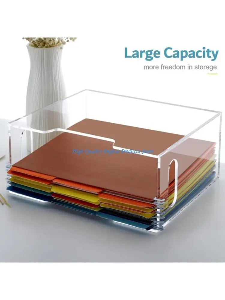 

U2JE Clear Acrylic Folder Organiser Storage Box with Portable Handle 12.2x5.51x9.84Inch for Files and Documents Organization