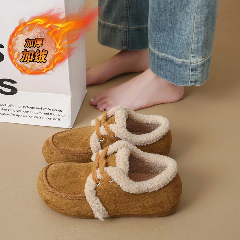 

CRLAYDK Winter Women's Soft Fur Lining Moccasins Suede Ladies House Warm Indoor Outdoor Walking Loafers Slip On Flat Shoes