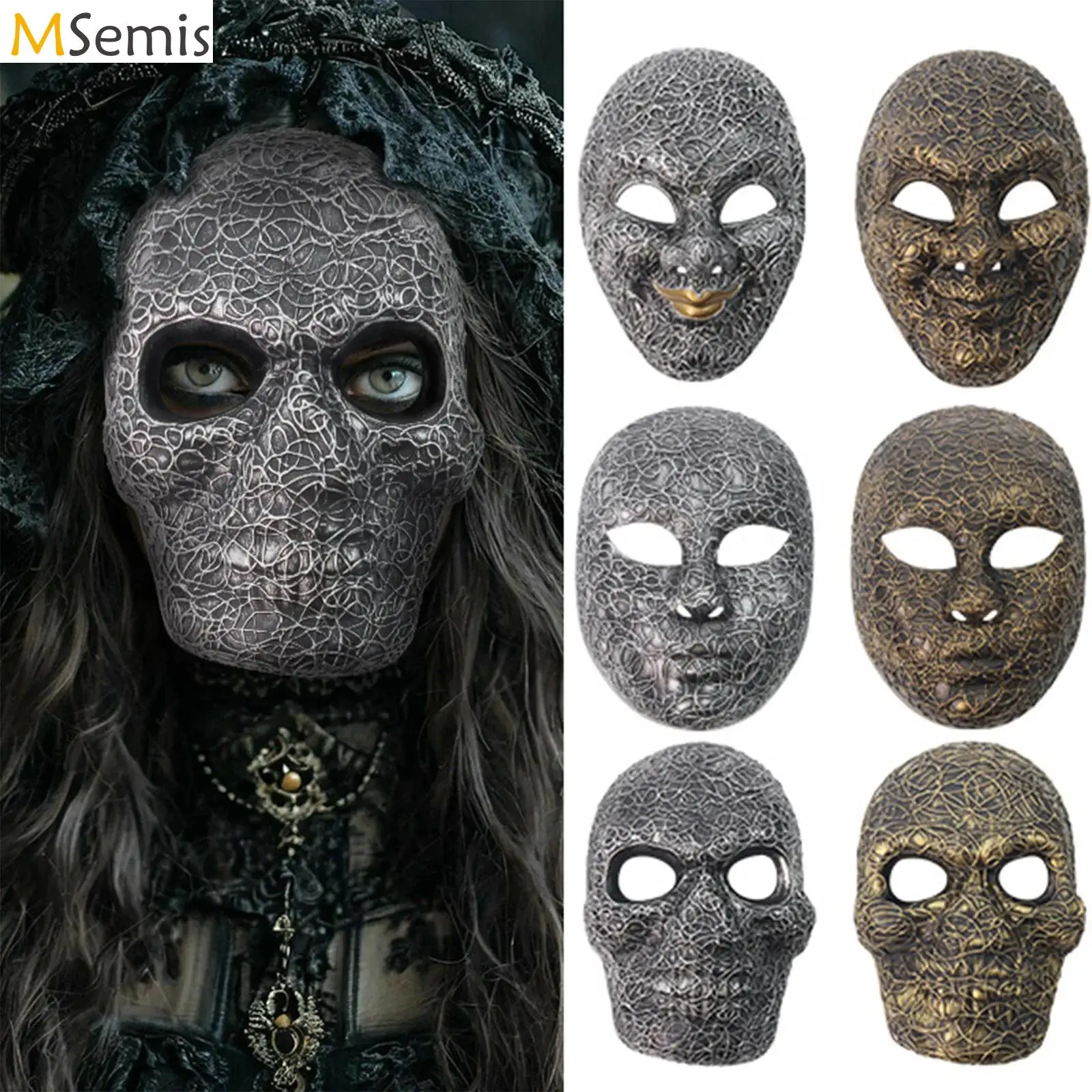 Halloween gruselige Maske Geisterschädel Gesichtsmasken mit Rattan Maskerade Party Dekoration Requisiten Frauen Männer Horror Schädel Vollgesichtsmaske