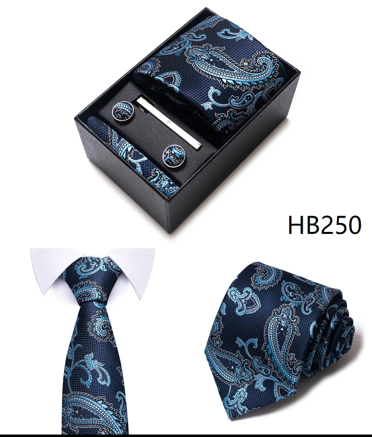 Hochwertige lila gestreifte Krawatte Taschentuch Manschettenknopf Set für Männer Krawatte Urlaub Geschenkbox Anzug Zubehör Hochzeit Gravats – Detail 28