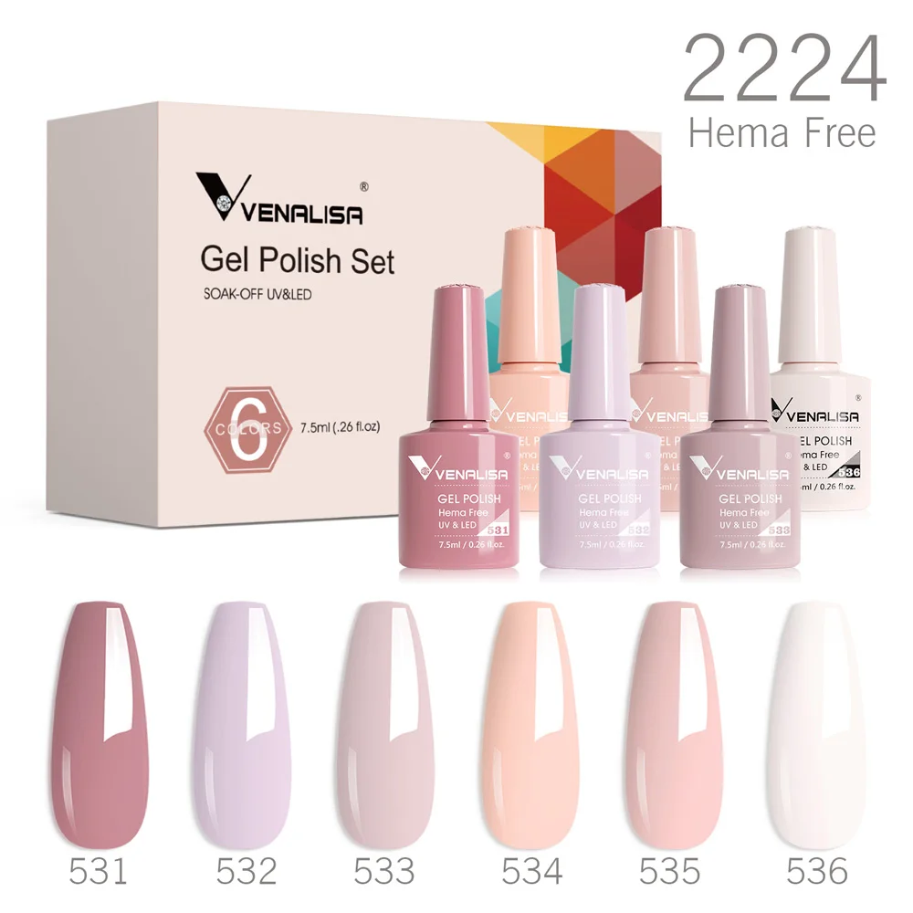 6 stks/set VIP5 Venalisa Gel Nagellak HEMA GRATIS Jelly Roze Naakt Kleur Vernis Losweken UVLED Semi Permanente Lak Branded Kit
