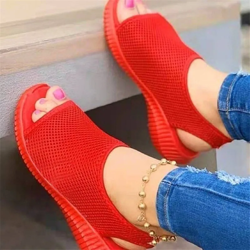 Summer Women Shoes 2022 Mesh Fish Platform Shoes Women\'s Closed Toe Wedge Sandals Ladies Light Casual Sandals Zapatillas Muje