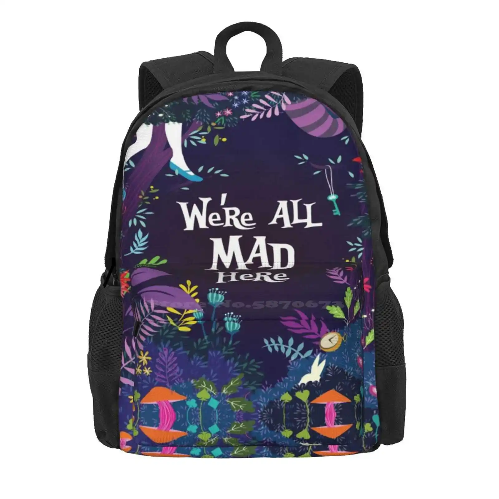 We'Re All Mad Here Hot Sale Schoolbag Backpack Fashion Bags Chill Movies Red Orange Yellow Green Blue Purple Pink Brown Black