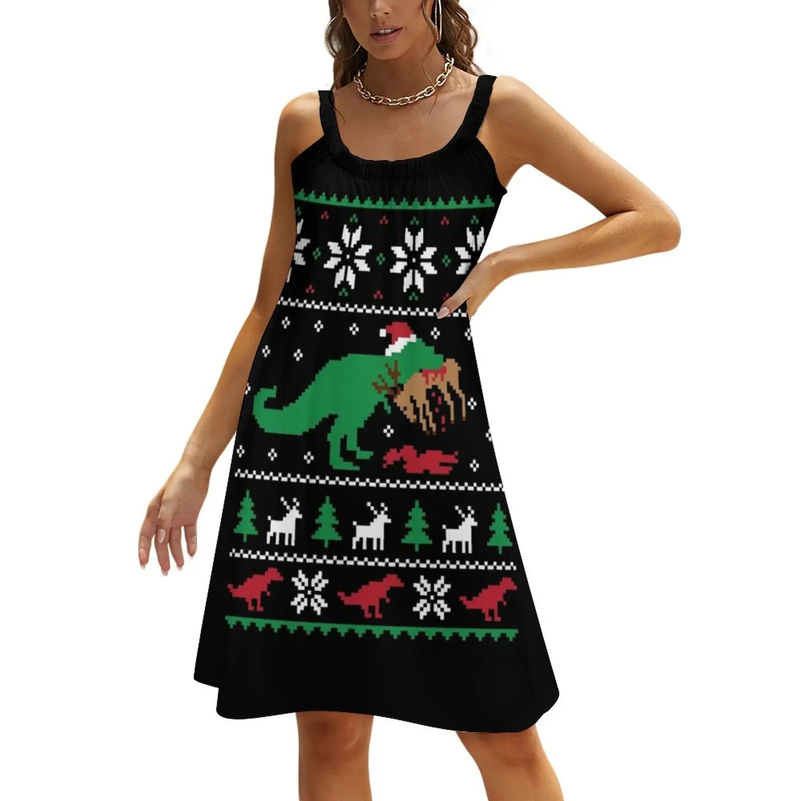 

Dinosaur Ugly Christmas Sweater - Funny Christmas Gift Beach Sling Skirt dress party night elegant and pretty women's dresses