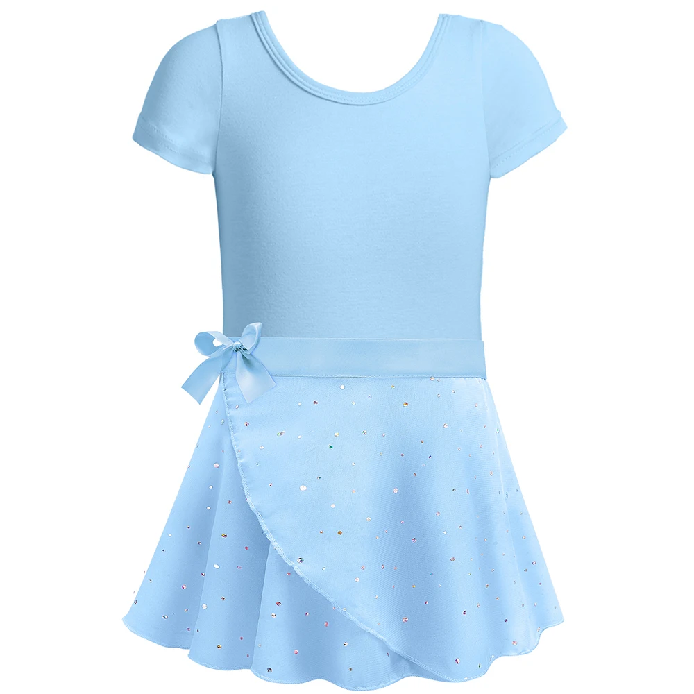 Mädchen Ballett Trikots mit abnehmbarem Rock Combo Krawatte Kurzarm Ballett Tanz Kleid Outfit Kinder Gymnastik Kostüm – Detail 17