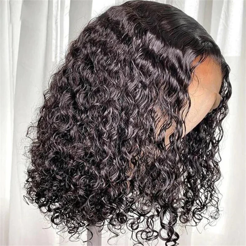 Soft Natural Black Short Bob 180Density Kinky Curly Lace Front Wig For Women BabyHair Heat Resistant Preplucked Glueless Daily