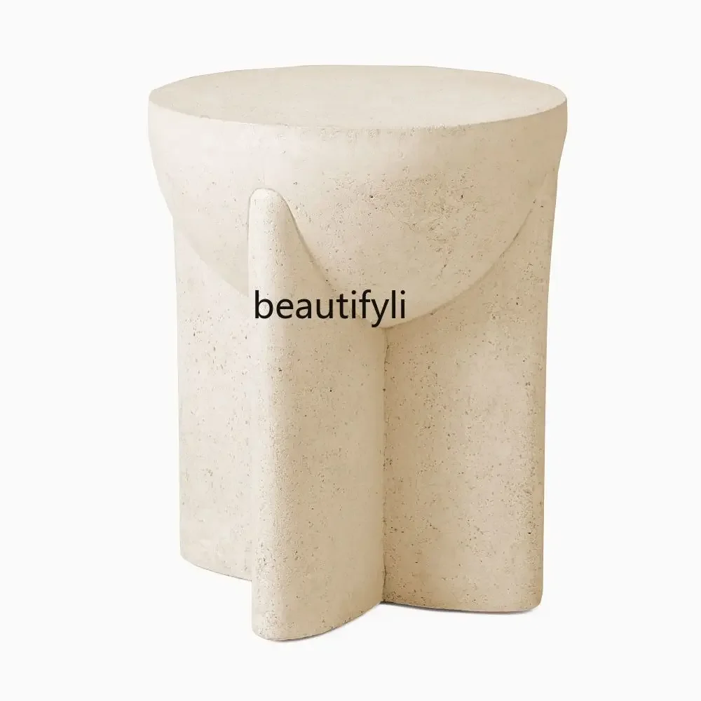 

z.Creative art hand-carved Roman natural travertine sofa edge few, bedroom bedside table small apartment