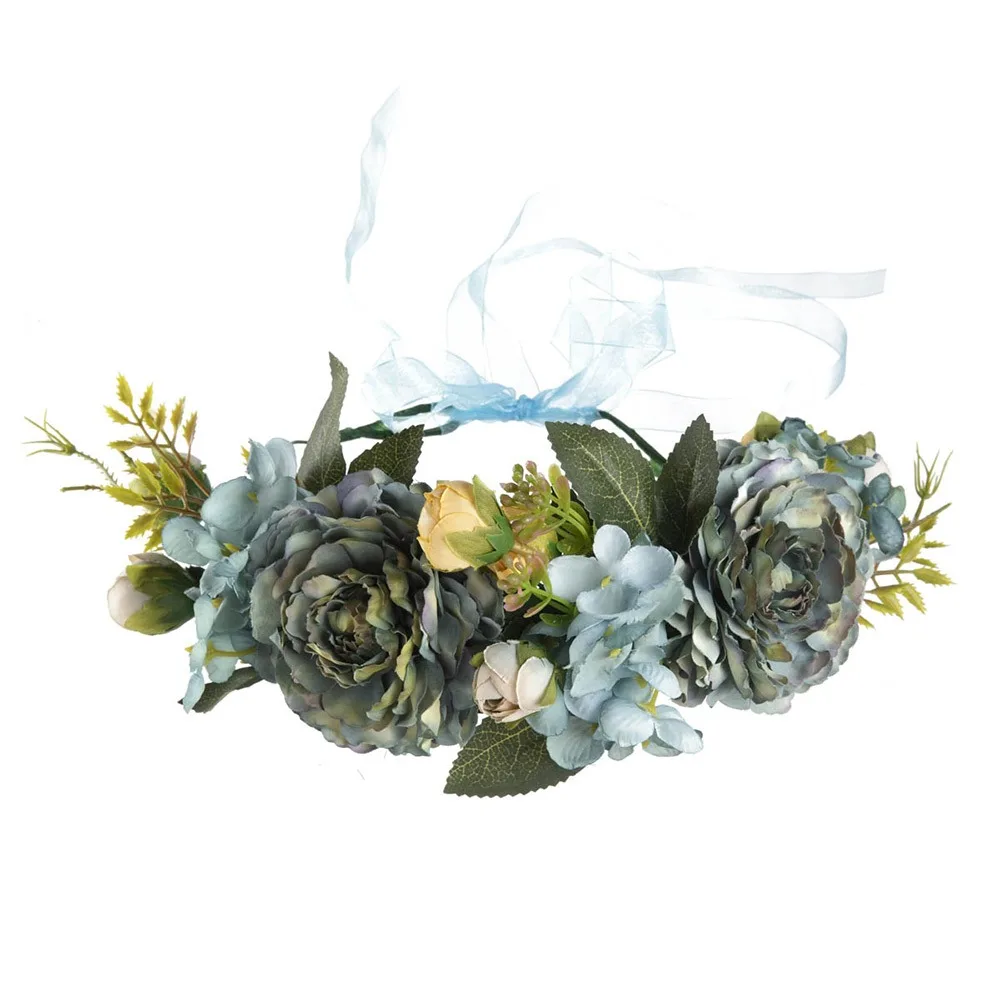 

Bohemian Festival Wedding Flower Crown Photo Props Rose Green Leaf Floral Headpiece Flower Headband Spring
