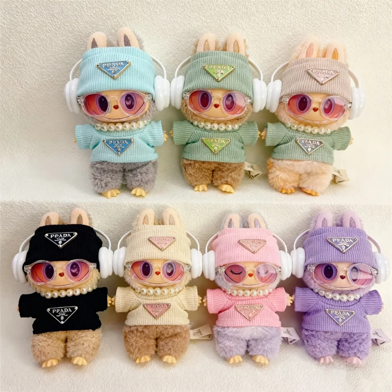 Für 15 17 cm Labubu Mode PPADA Puppe Kleidung mit Hüte Perle Halsketten Schuh Gestrickte Pullover Sets Zubehör Puppe Geschenke spielzeug