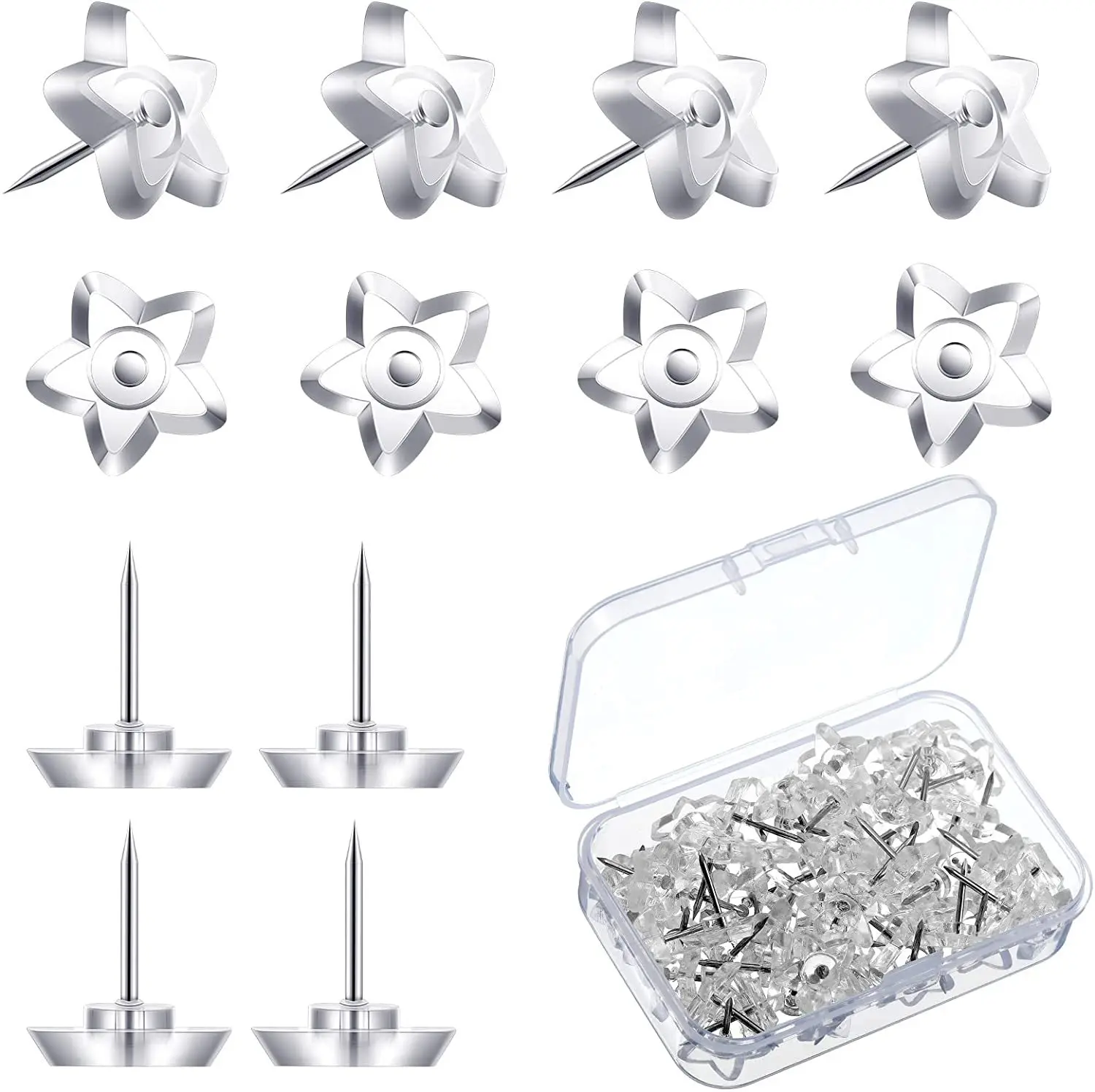 دبابيس ضغط على شكل نجمة بلاستيكية من Bview Art - مسامير إبهام شفافة ملونة للوحة الفلين وجدار الإعلانات (مسامير زخرفية) #1