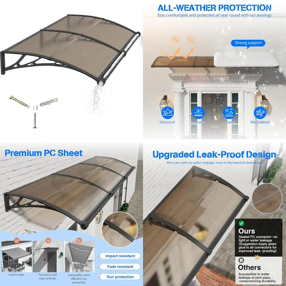 

Polycarbonate Front Door Awning 32x60, UV Protection, Separate Drainage System, Exterior Door Canopy Rain Shield