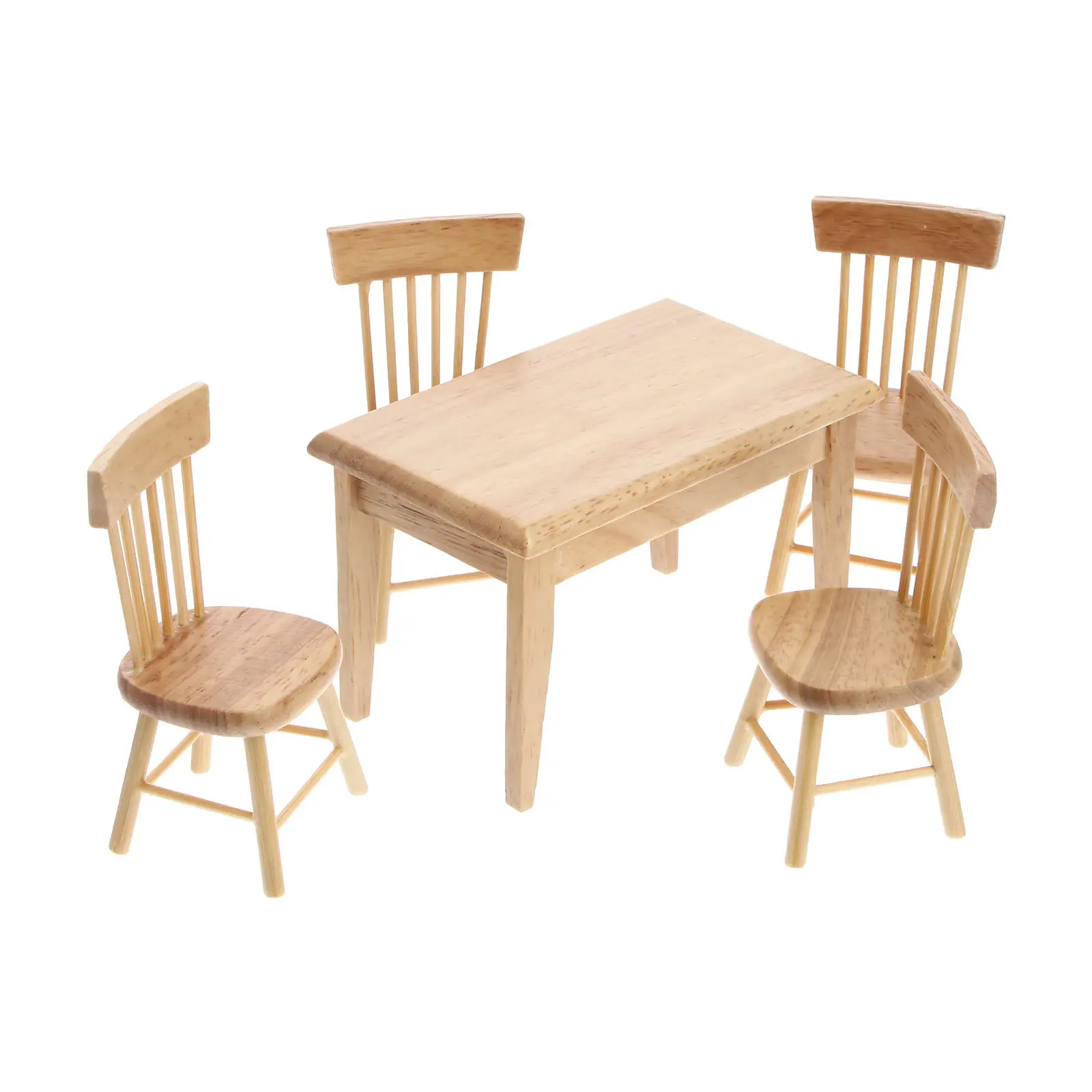 

5Pcs Mini House Wooden Furniture Miniature Dining Table Chair Set Wood Color for Interior Decoration and Children Play