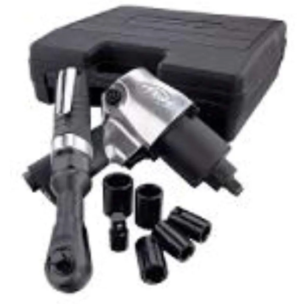 Half-Inch Air Impact Wrench and Eighth-Inch Air Ratchet Kit with Socket Set and Carrying Case