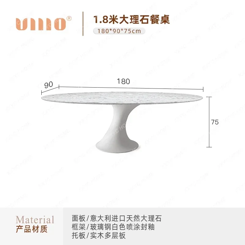 X36Retro Natural Marble Oval Dining Table Carrara White Round Dining Table And Chair Combination