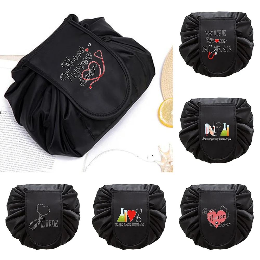 Nurse Print Drawstring Cosmetic Bag Travel Storage Women Makeup Bag Organizer Female Make Up Pouch Portable Toiletry Beauty Case
