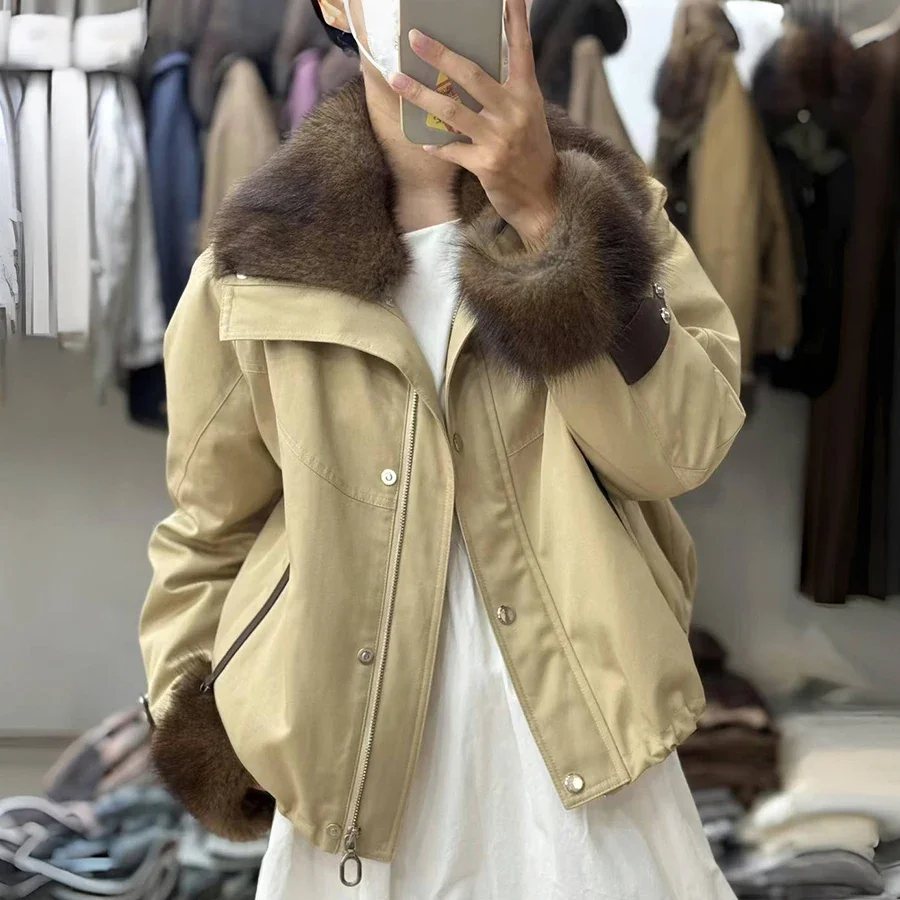 

Women's Down Jacket With Fur Collar Cuffs Real Fox Fur Jacket Down Jacket Furry Jacket Best Selling Natural Fur Puffer Jacket