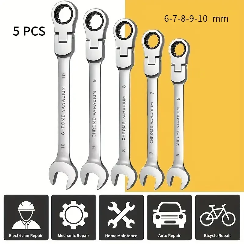 6-22mm Ratchet Combination Wrench Set with Bag, Chrome Vanadium Steel Sockets Included: 6pcs, 9pcs, 12pcs, 14pcs, 15pcs, 16pcs