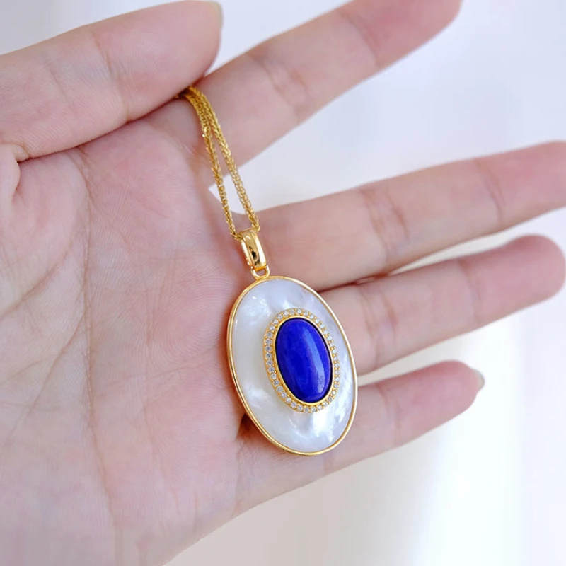 Designer new artificial fritillary lapis lazuli necklace vintage pearl earrings for women high quality silver jewelry sets - Image 5