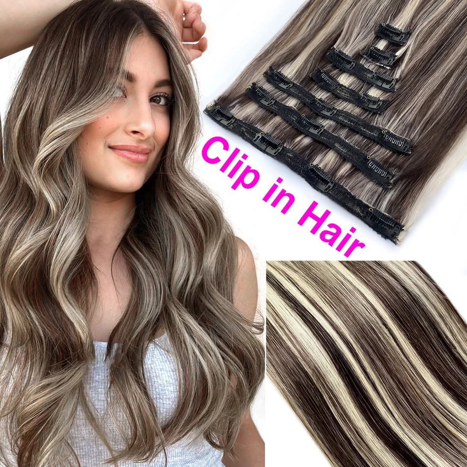 Clip In Human Hair Extensions 100% Human Hair Clips In Extension  Straight Brazilian Natural Remy Hair Clip In Raw Hair 30 inch