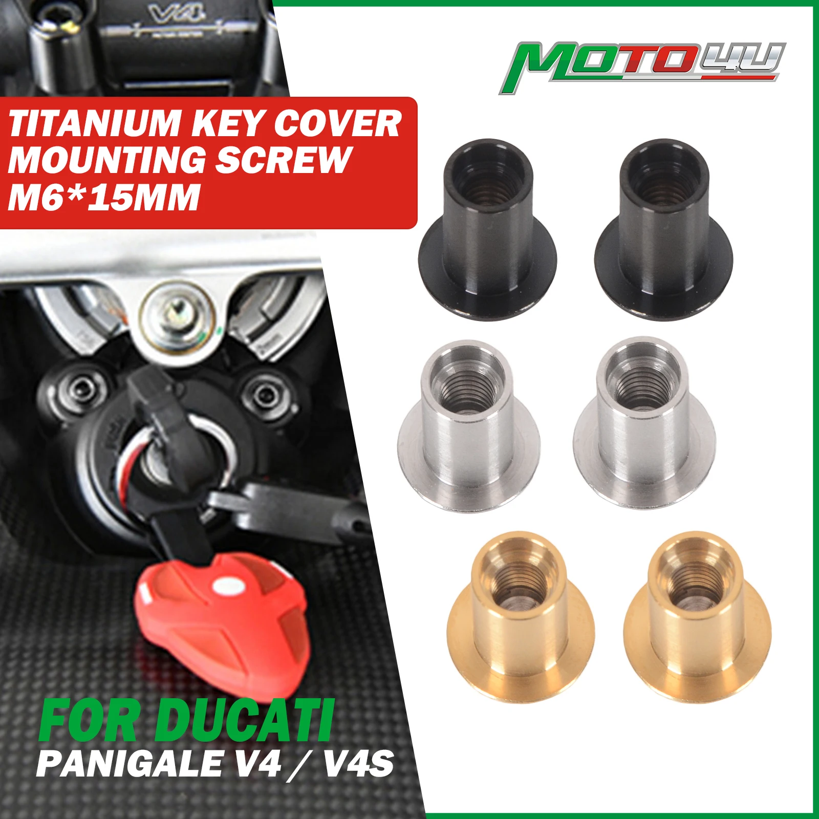 

2 шт. M6 * 15 мм титановая крышка ключа, защита от отверстия, коробка зажигания, защита приборной панели, монтажный винт для Panigale Ducati V4