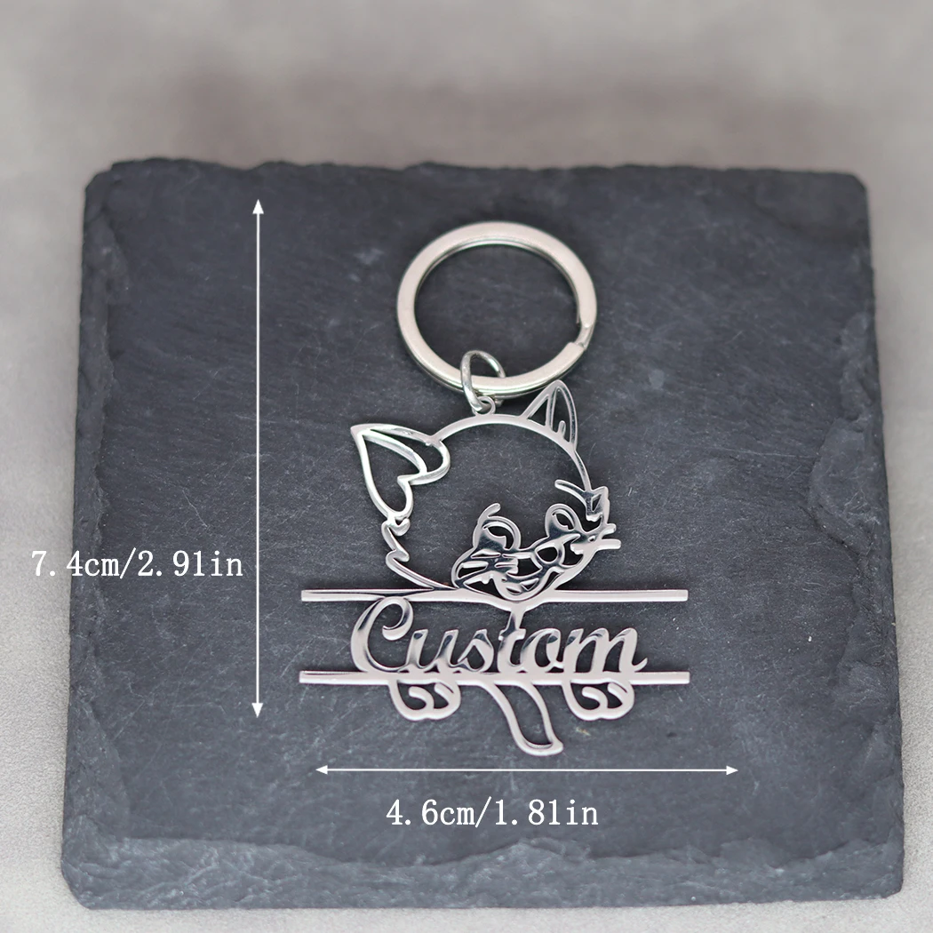 Cute Pet Cat Custom Name Keychain Animal Stainless Steel Jewelry Personalized Men Women Car Keyring Trendy Souvenir Gift